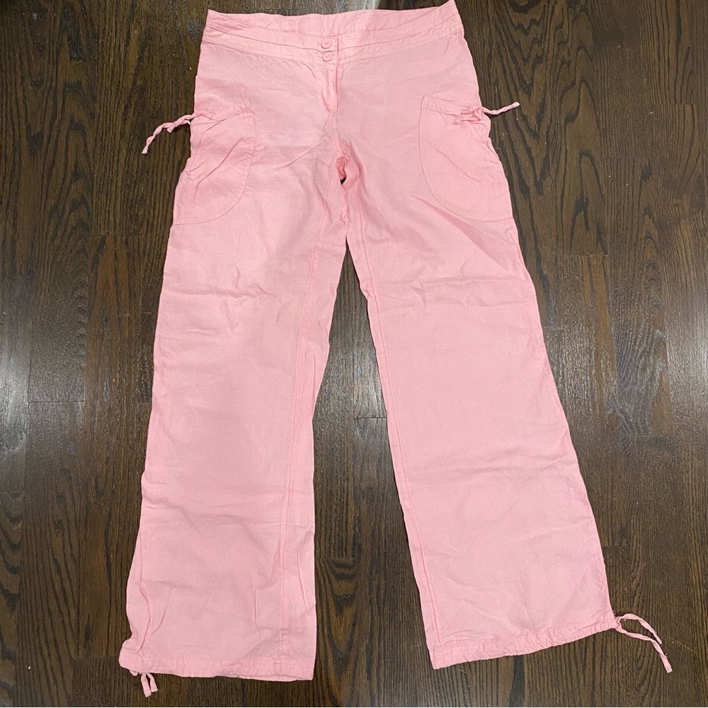 Pink linen cargo pants